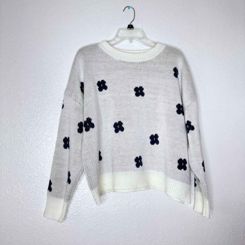 🍓 SHEIN Oversized Chunky Floral Knit Crew Neck Cozy Sweater Size 4